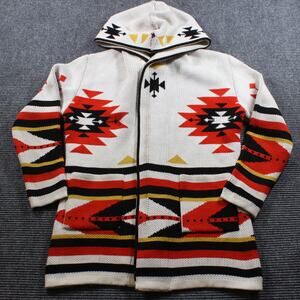 One In A Million Sweater Coat Men's XL Cream Hooded Zip Aztec